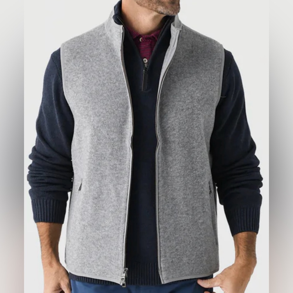 Peter Millar British Gray Crown Flex Fleece Vest MF24Z20 Full-Zip - Picture 3 of 5